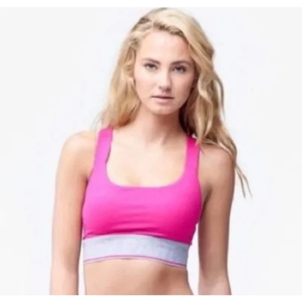 Ivy Park Logo Elastic Mesh Inset Sports Bra Hot Pink Gray Logo‎ Size Small
